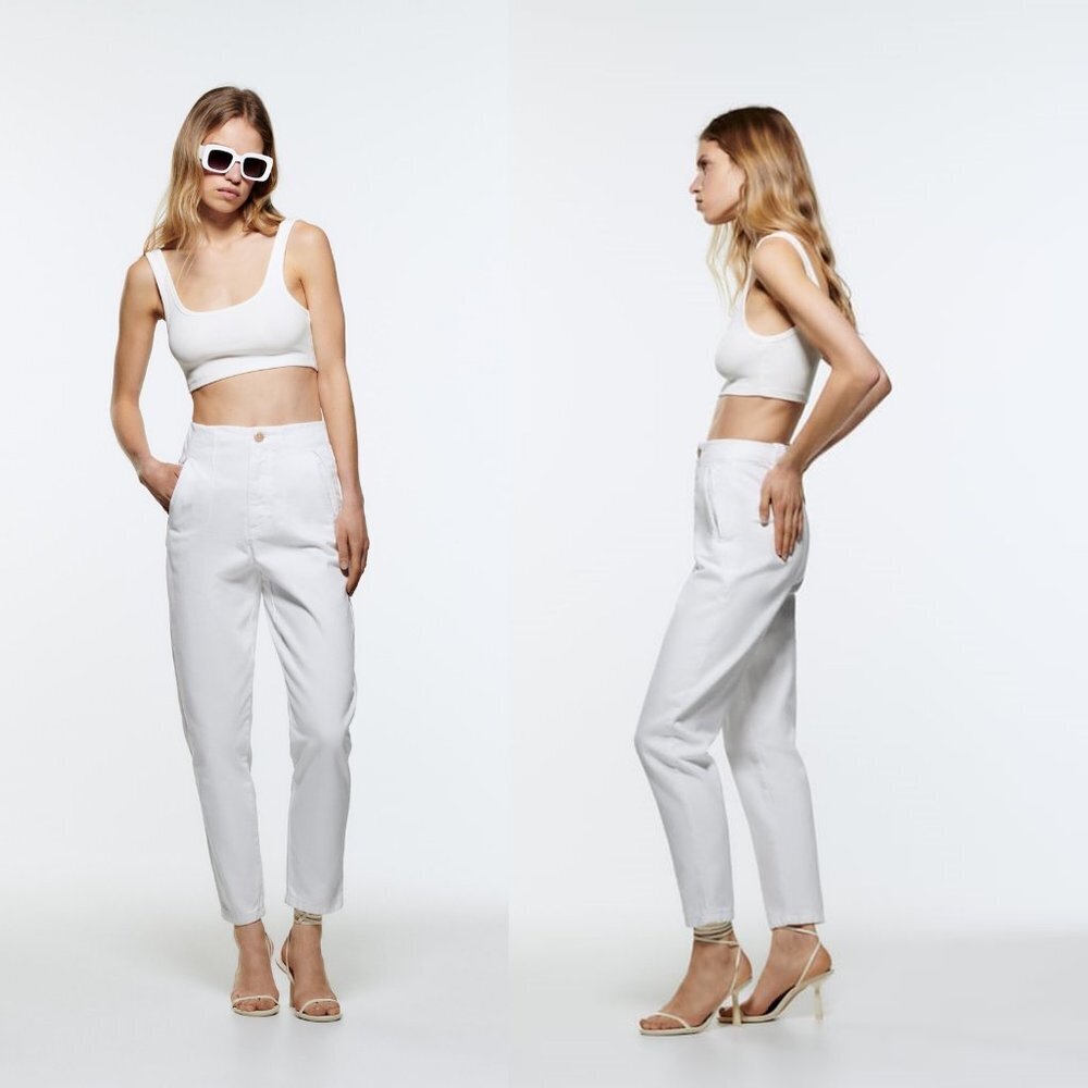 NWT New ZARA High-Rise Tailored Fit White Jeans Size XXL
